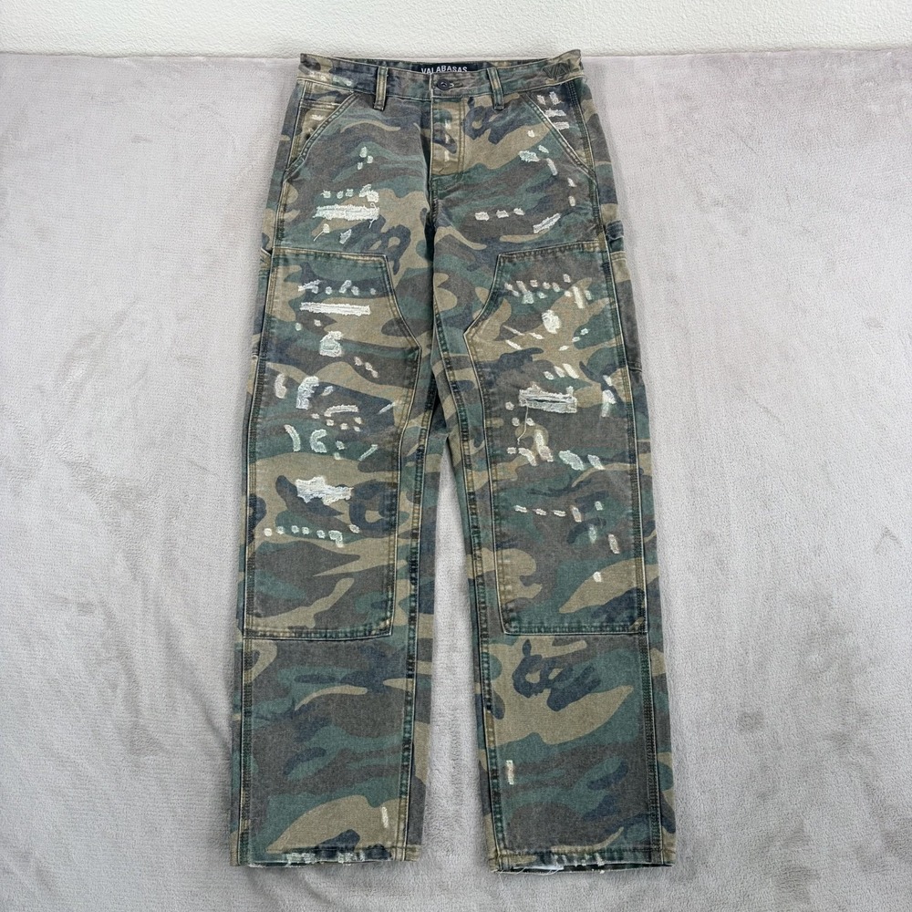 VALABASAS Carpenter Double Knee Canvas Pants in Multi Camo Distressed Men 30x31